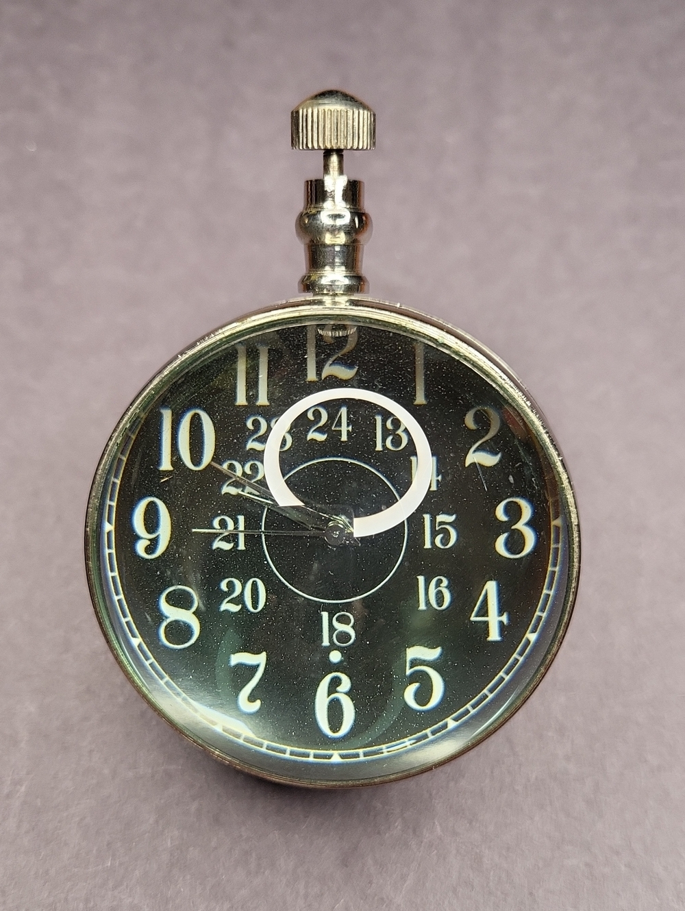 Vintage-Style Round Pocket Watch Accent in Silver and Black